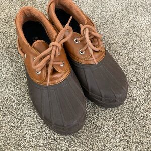 Sperry Top Sider Women’s 7 Duck Boots Brown Tan Waterproof Low Rubber EUC
